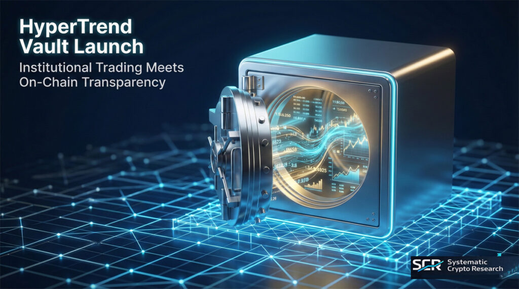 HyperTrend Vault launch visualization showing institutional-grade digital vault on Hyperliquid blockchain with on-chain smart contract custody and transparent trading execution